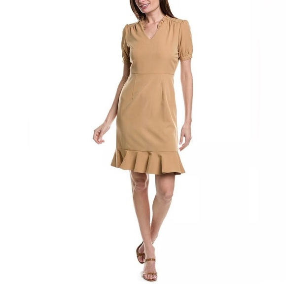 Nanette Lepore Nolita Stretch Sheath Dress V-Neck Ruffle Puff Sleeve Size 4 NWT - Picture 1 of 15